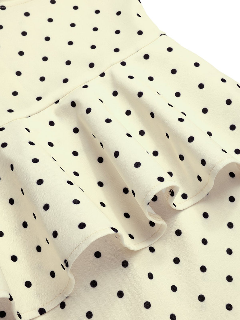 1960s Polka Dot Halter Ruffle Pencil Dress