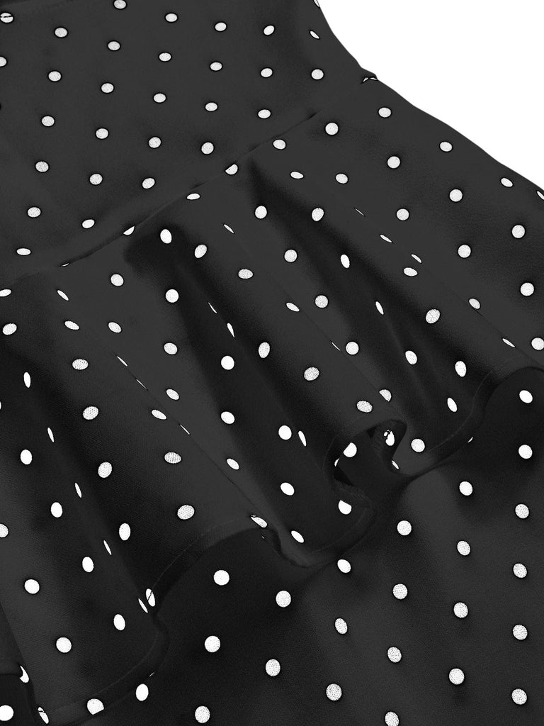 1960s Polka Dot Halter Ruffle Pencil Dress