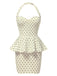 1960s Polka Dot Halter Ruffle Pencil Dress