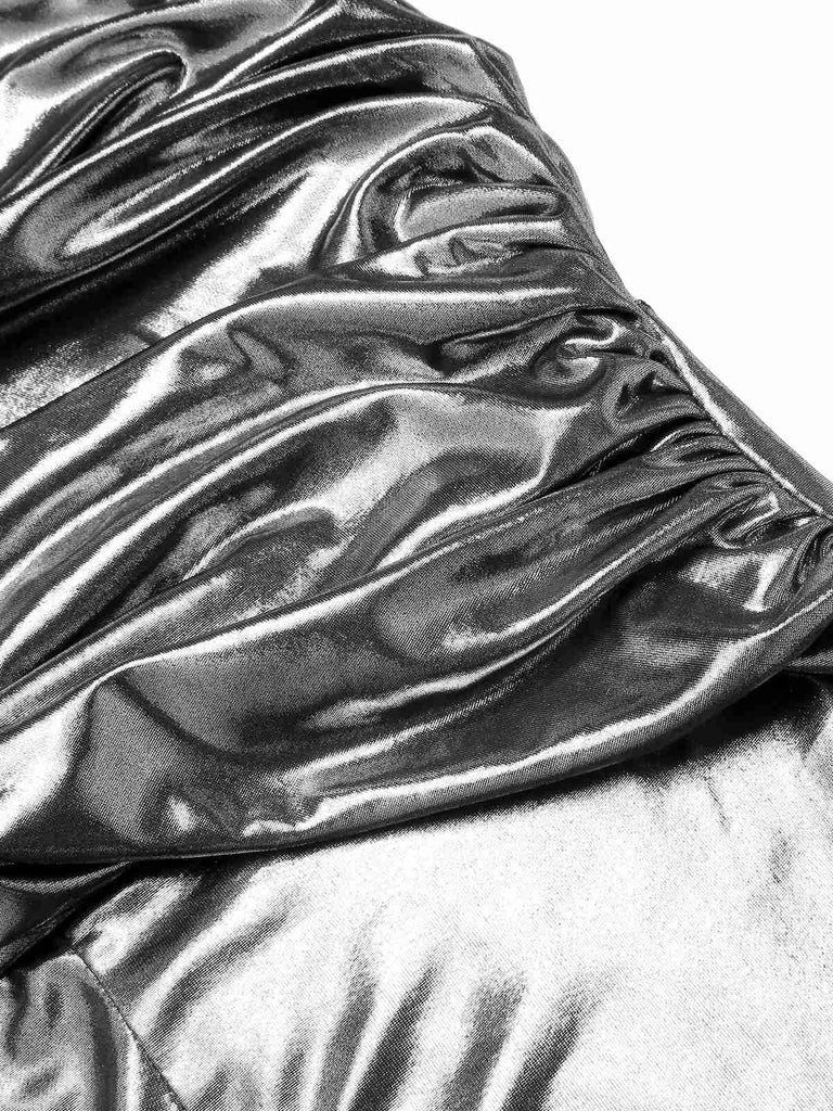 Silver 1970s V-Neck Halter Sequined Jumpsuit