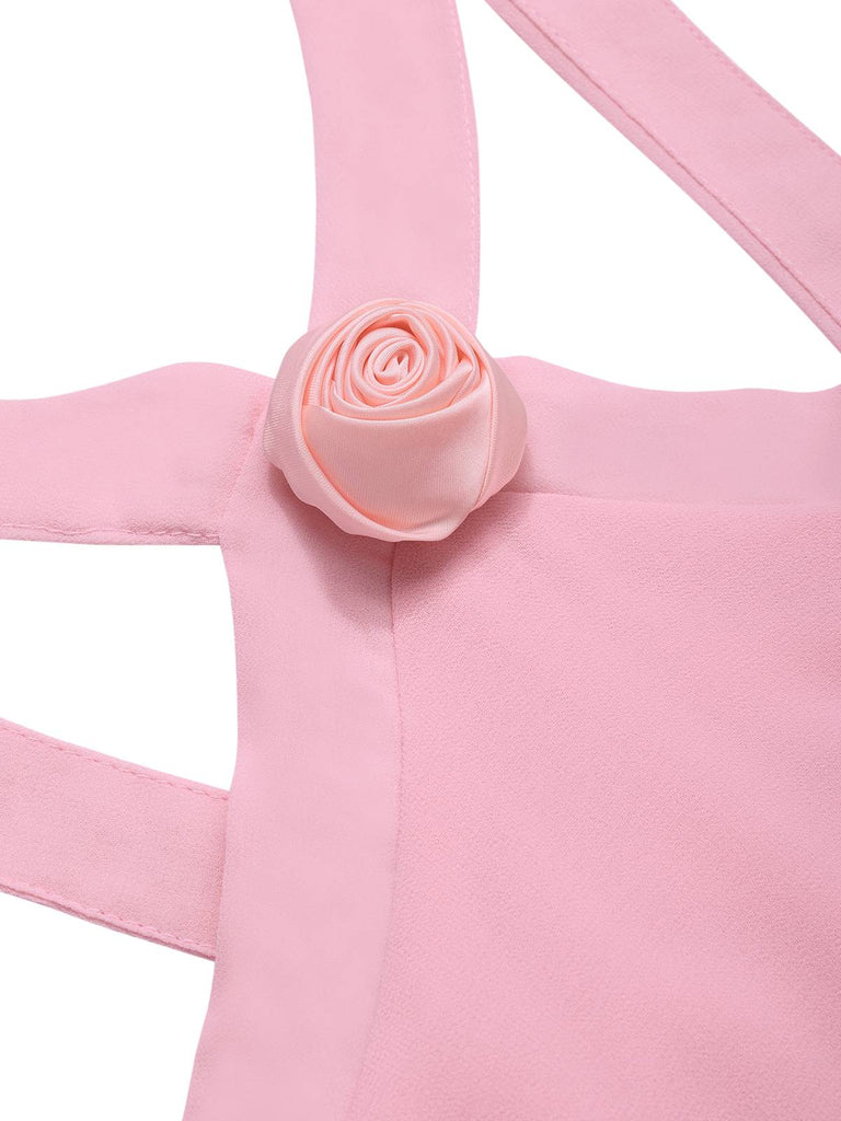 Pink 1930s Tiered 3D Rose Maxi Dress