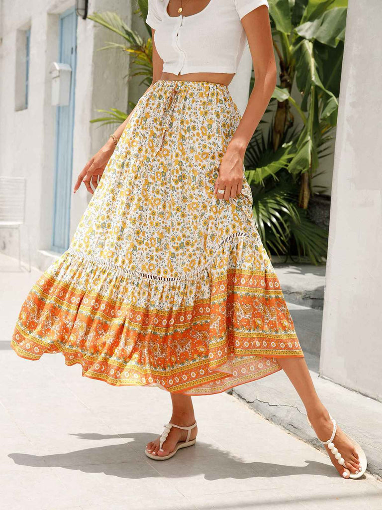 1960s Viscose Bohemian Ditsy Floral Skirt