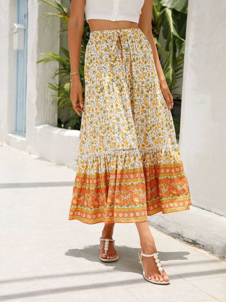 1960s Viscose Bohemian Ditsy Floral Skirt
