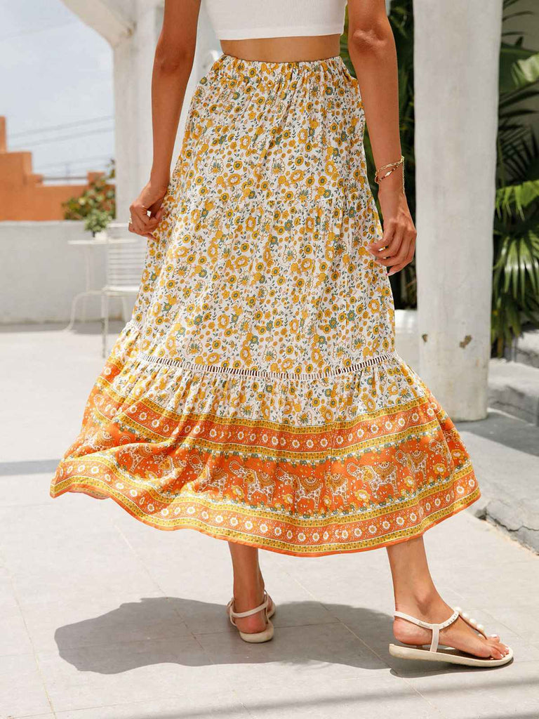 1960s Viscose Bohemian Ditsy Floral Skirt