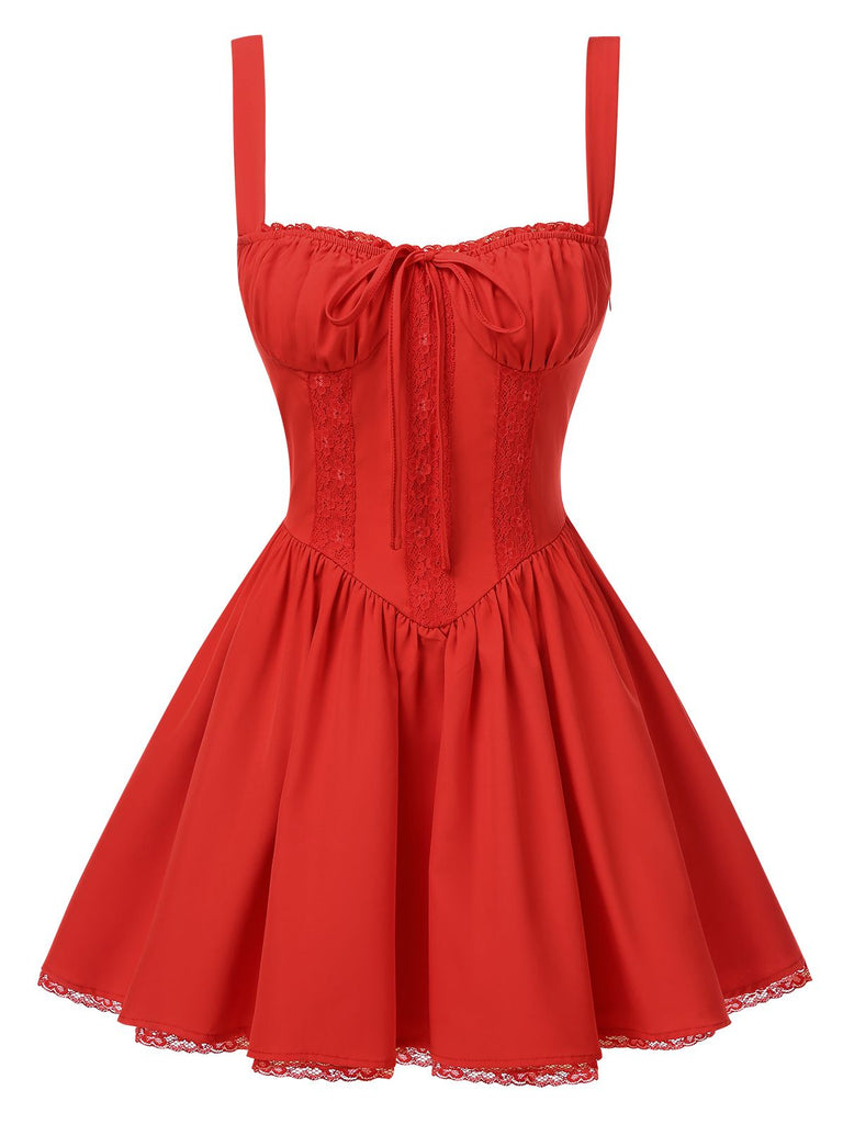 1950s Strap Lace-Up Corset Mini Dress