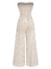 Beige 1970s Bandeau Bow Floral Bohemian Jumpsuit