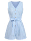 1950s V-Neck Stripes Sleeveless Belted Romper