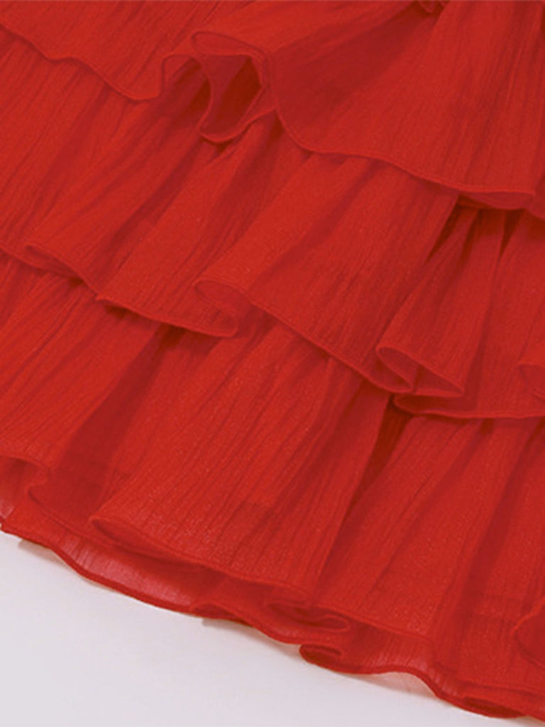 2PCS 1950s Strapless Bow Top & Tiered-Tulle Skirt