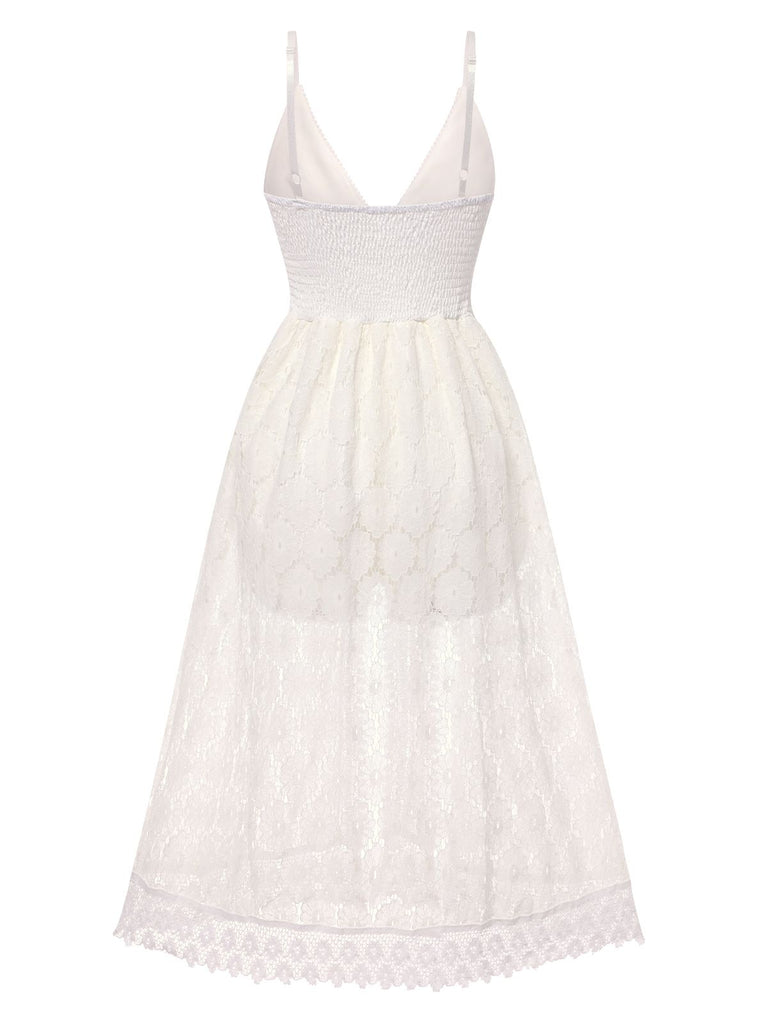 1970s Strap Boho Lace Floral Skirted Romper
