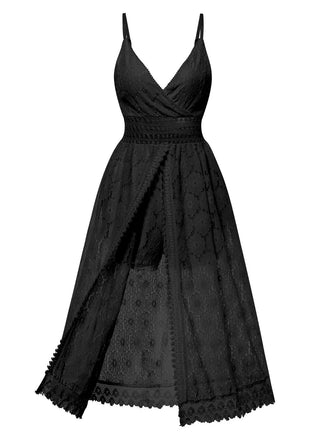 1970s Strap Boho Lace Floral Skirted Romper