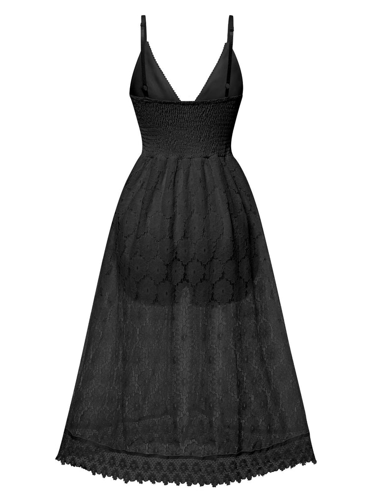 1970s Strap Boho Lace Floral Skirted Romper