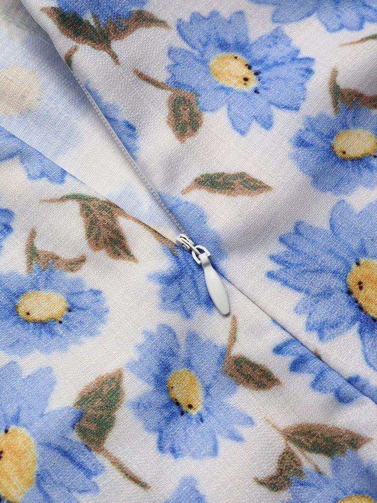 1960s Floral Print Lapel Belted Romper
