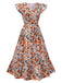Multicolor 1930s Cap Sleeve Floral Dress