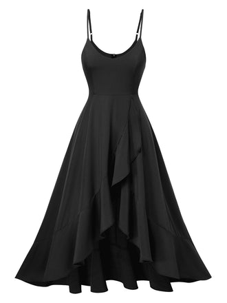 1950s Solid Irregular Hem Suspender Dress