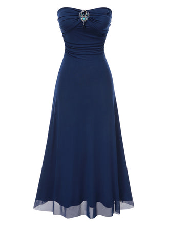 Blue 1930s Gemstone Mesh Bandeau Dress With Scarf