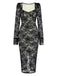 Black 1960s Square Neck Lace Bodycon Dress
