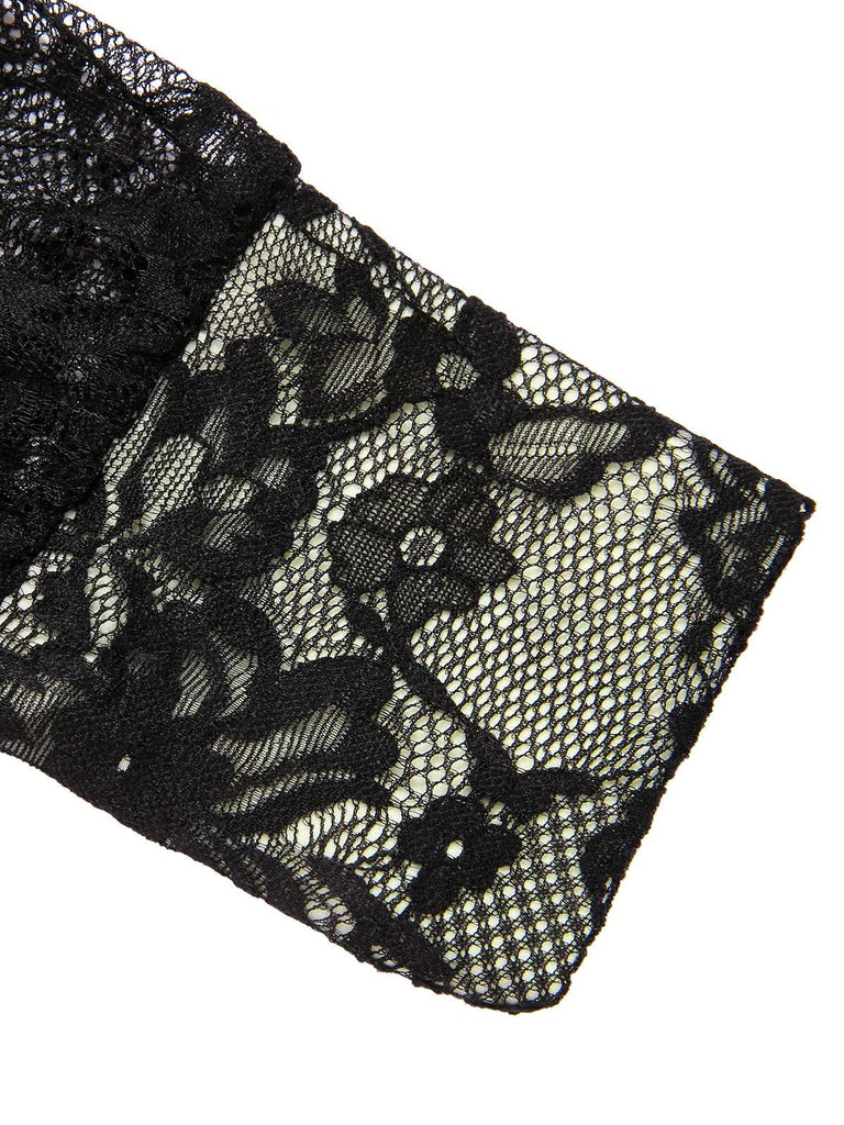 Black 1960s Square Neck Lace Bodycon Dress