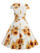 White & Yellow 1950s Sunflower Swing Dress