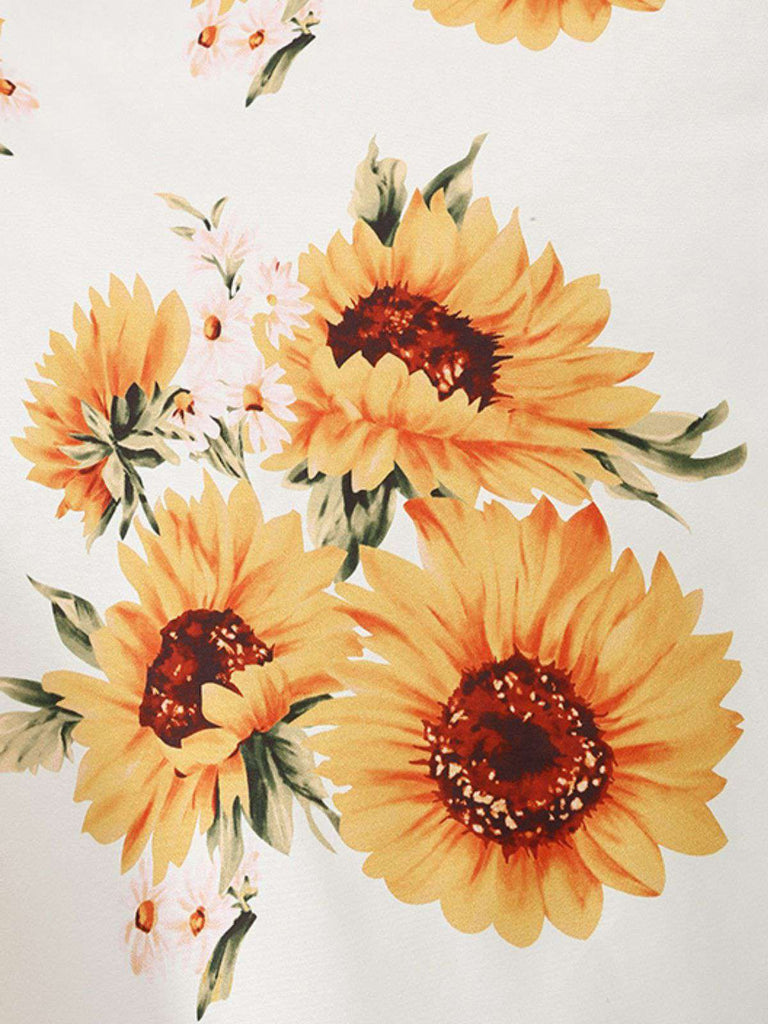 White & Yellow 1950s Sunflower Swing Dress