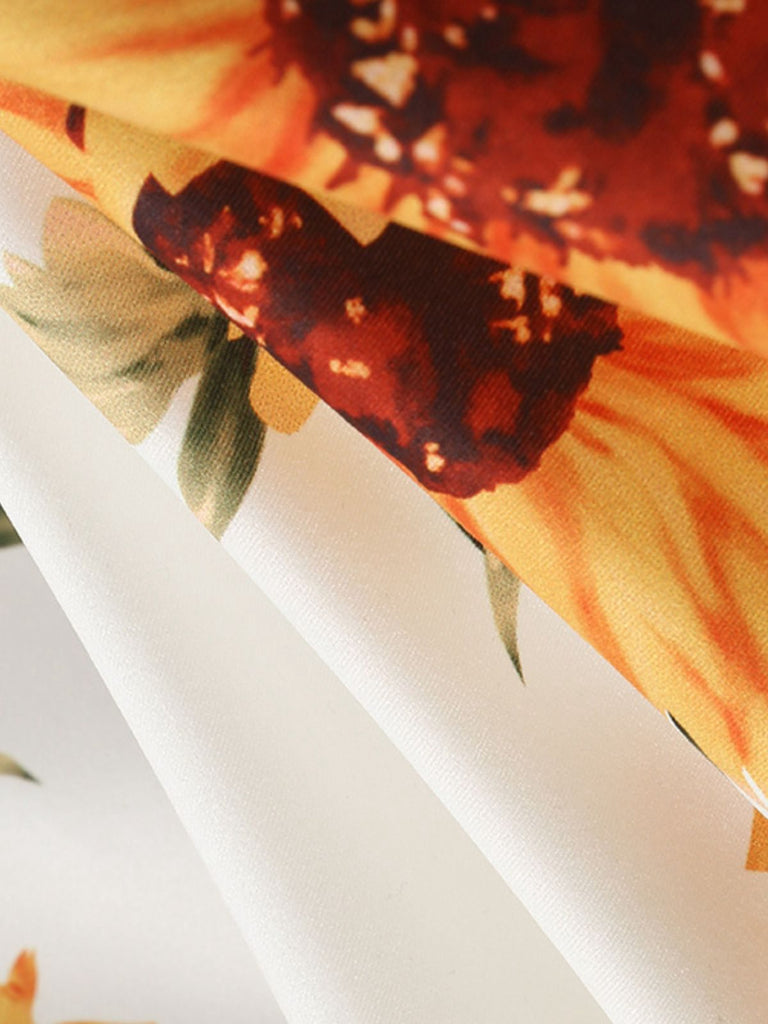White & Yellow 1950s Sunflower Swing Dress