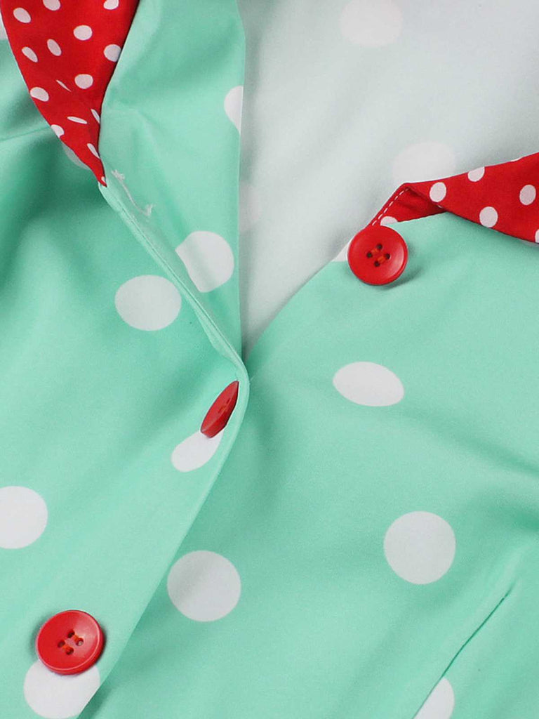 Turquoise 1950s Patchwork Polka Dots Dress
