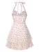 White 1960s Ditsy Floral Sweetheart Halter Dress