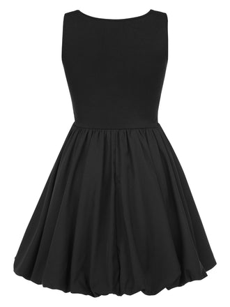 Black 1960s Solid Sleeveless Bubble Dress
