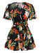 1970s V-Neck Boho Floral Belted Romper