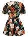 1970s V-Neck Boho Floral Belted Romper