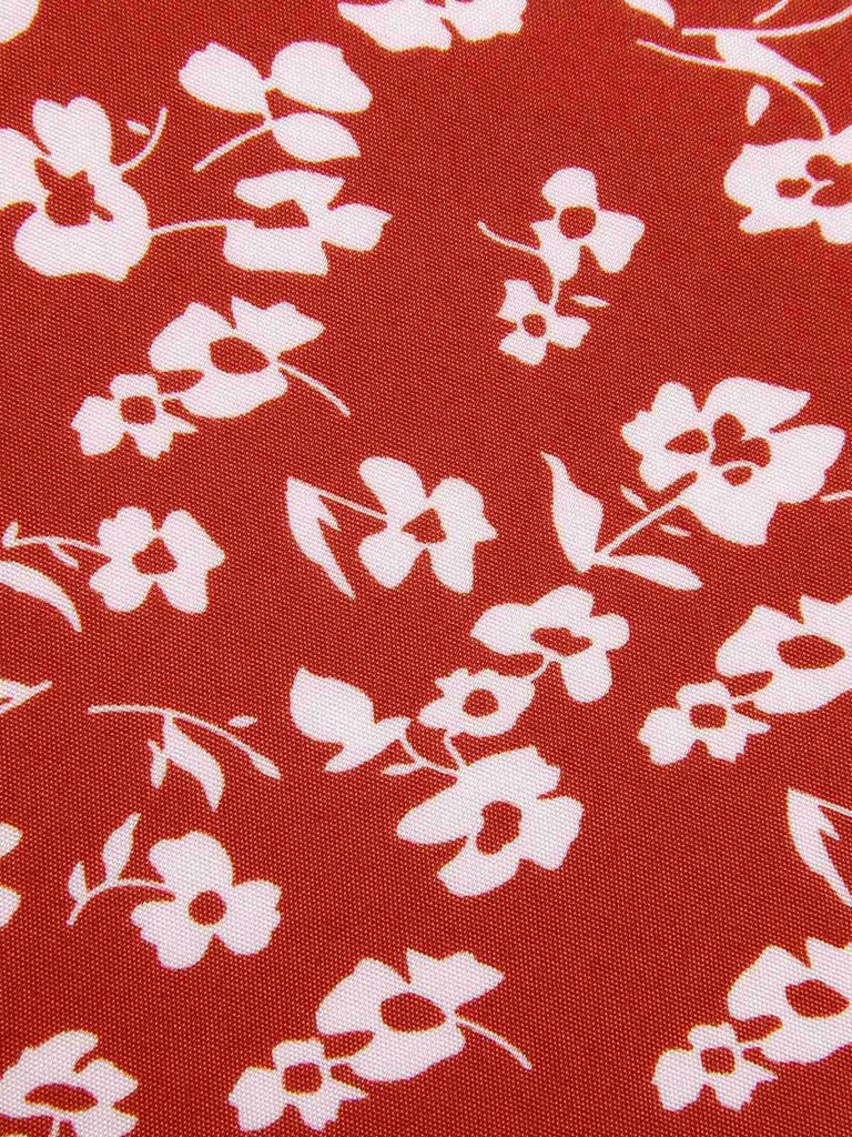 Red 1940s V-Neck Ditsy Floral Wrap Dress