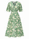 Green 1940s V-Neck Silhouette Floral Dress