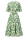 Green 1940s V-Neck Silhouette Floral Dress
