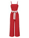 Red 1970s Spaghetti Strap Belted Stripe Jumpsuit