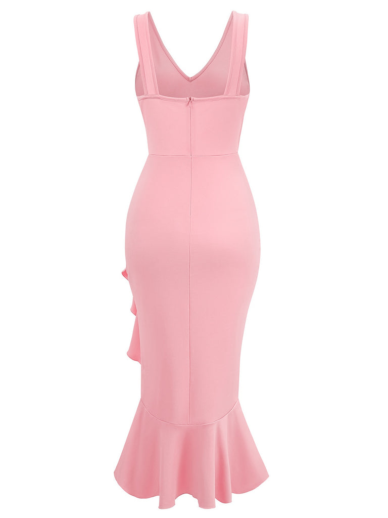 1930s V-Neck Sleeveless Ruffled Fishtail Dress