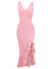 1930s V-Neck Sleeveless Ruffled Fishtail Dress