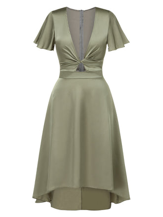 1940s Solid Deep V-Neck Twisted Satin Dress
