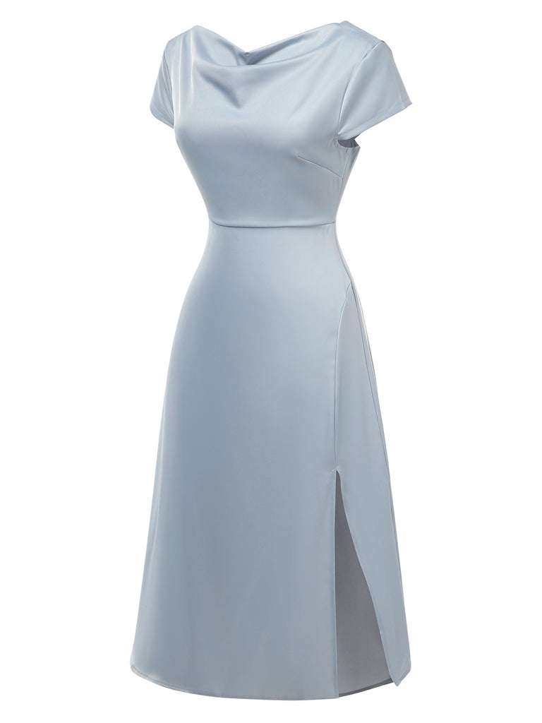 1940s Solid Cowl Neck Satin Back Cutout Dress