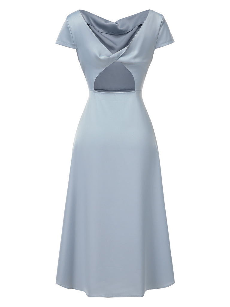 1940s Solid Cowl Neck Satin Back Cutout Dress