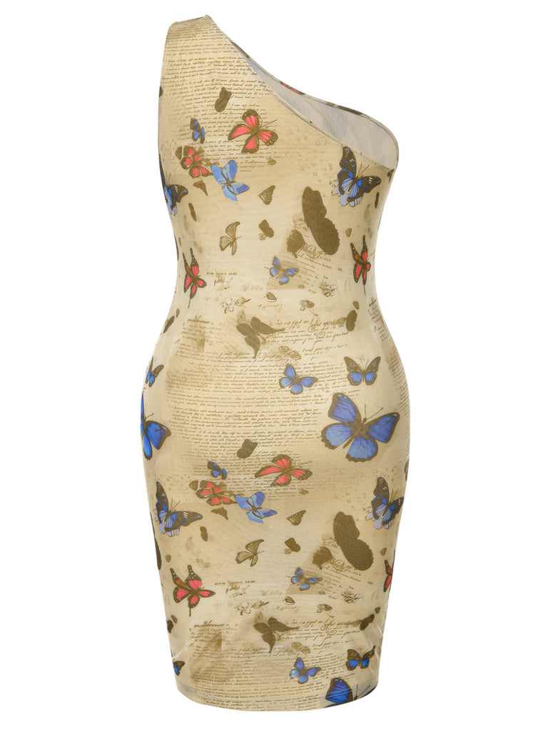 [Pre-Sale] [Plus Size] 1960s One-Shoulder Butterflies Ruched Bodycon Dress