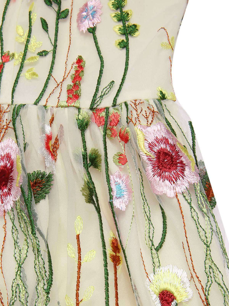 [Pre-Sale] [Plus Size] Multicolor 1940s Floral Embroidery Ruffle Sleeves Dress