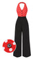[Pre-Sale] Red 1930s Polka Dots Halter Patchwork Jumpsuit