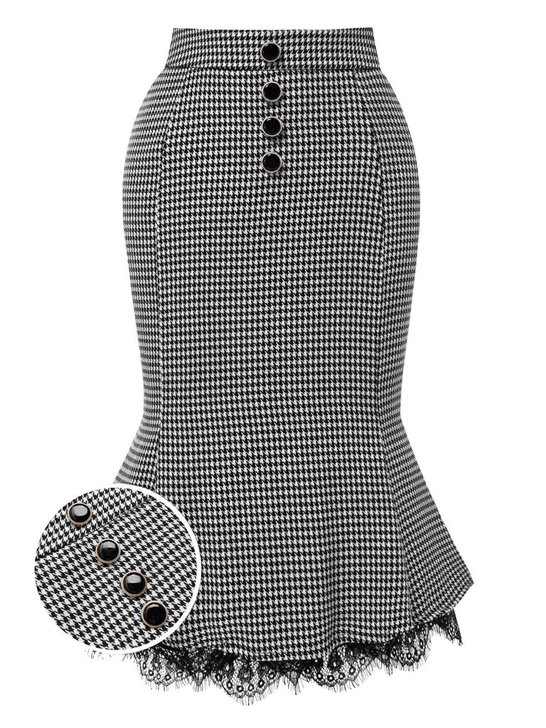 [Pre-Sale] Black 1930s Houndstooth Lace Mermaid Skirt
