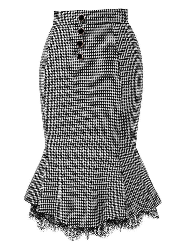 [Pre-Sale] Black 1930s Houndstooth Lace Mermaid Skirt