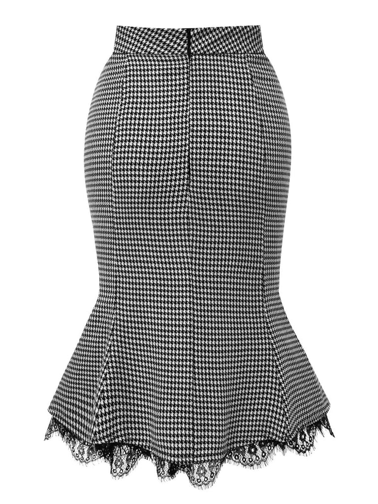 [Pre-Sale] Black 1930s Houndstooth Lace Mermaid Skirt