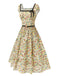 [Pre-Sale] Multicolor 1950s Ditsy Floral Square Neck Belted Dress