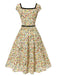 [Pre-Sale] Multicolor 1950s Ditsy Floral Square Neck Belted Dress