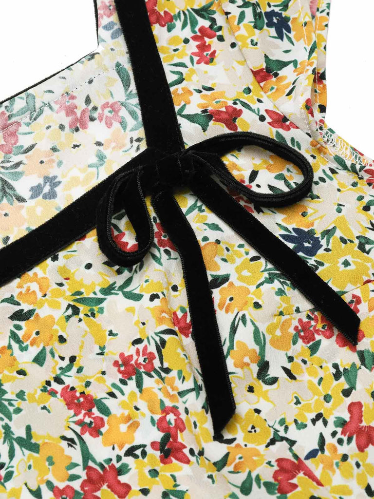 [Pre-Sale] Multicolor 1950s Ditsy Floral Square Neck Belted Dress