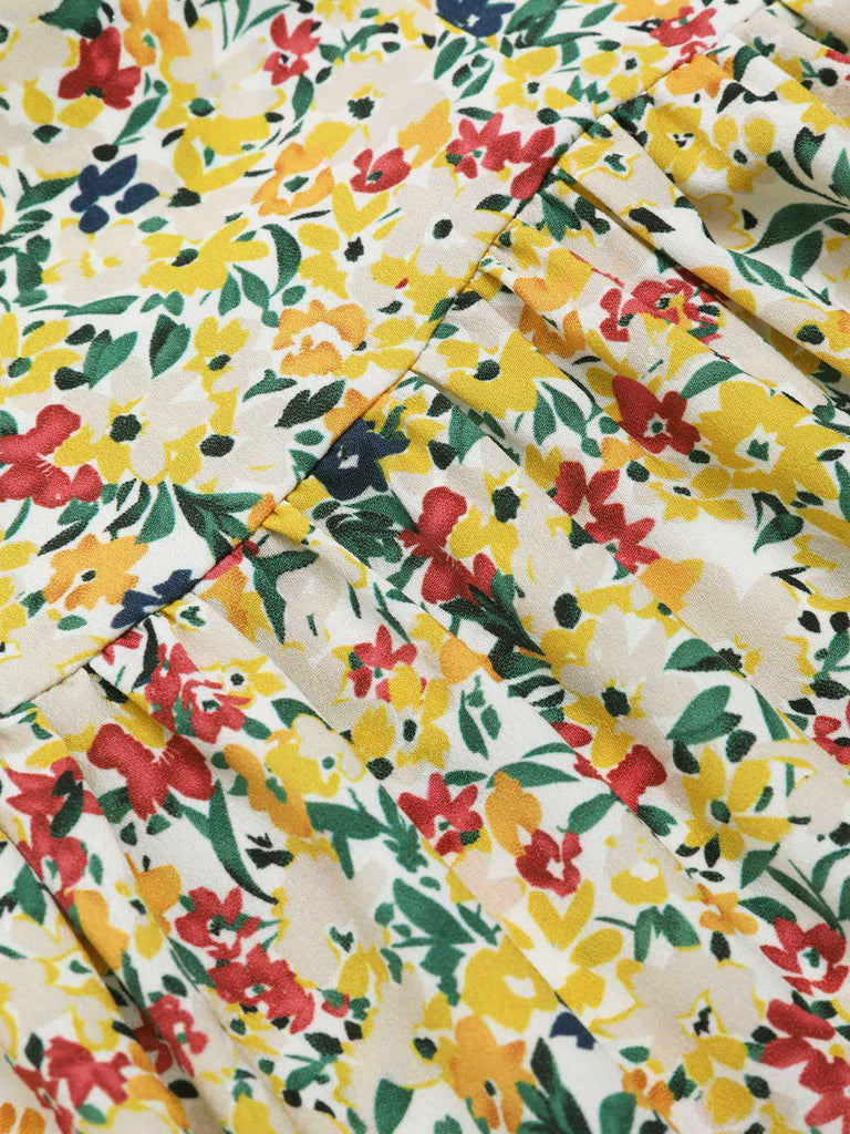 [Pre-Sale] Multicolor 1950s Ditsy Floral Square Neck Belted Dress