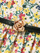 [Pre-Sale] Multicolor 1950s Ditsy Floral Square Neck Belted Dress