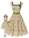 [Pre-Sale] Multicolor 1950s Ditsy Floral Square Neck Belted Dress